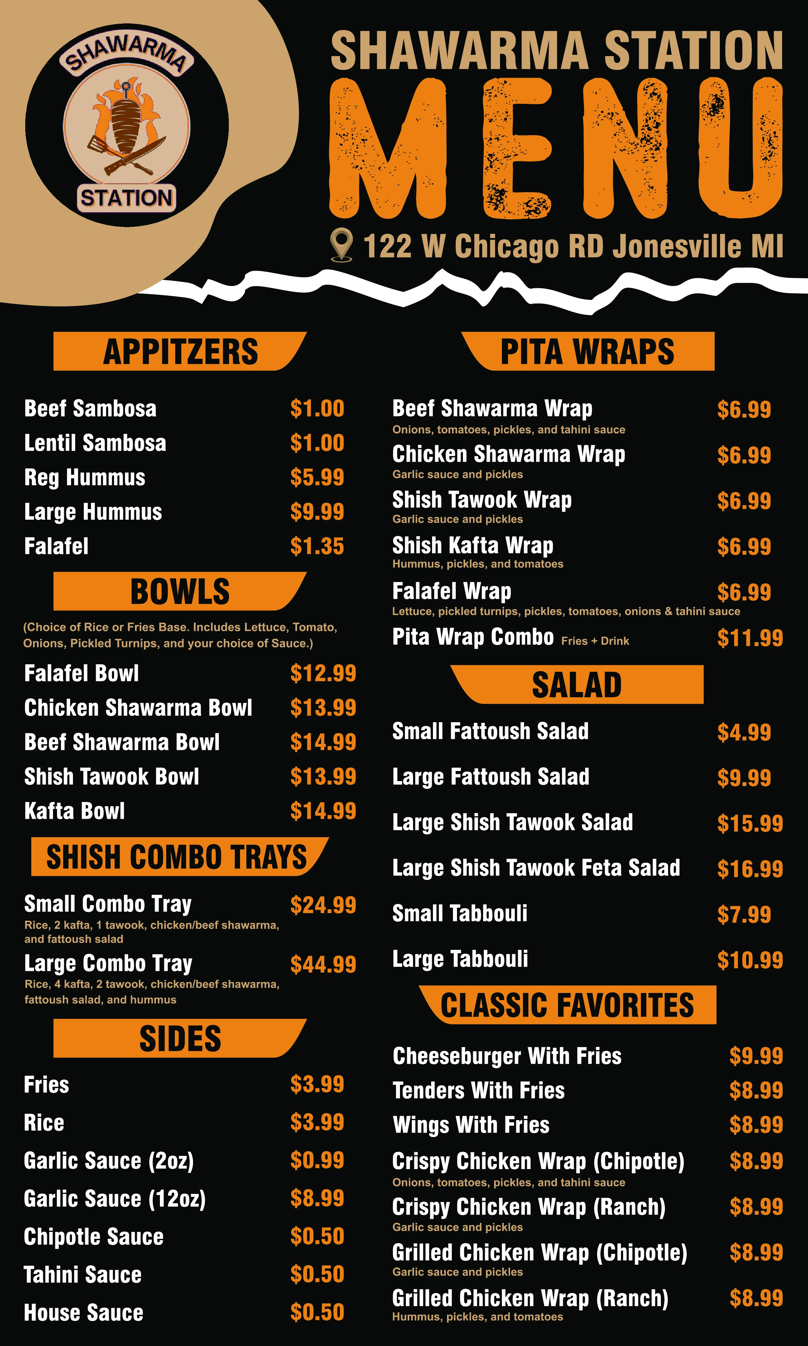 Jonesville Menu